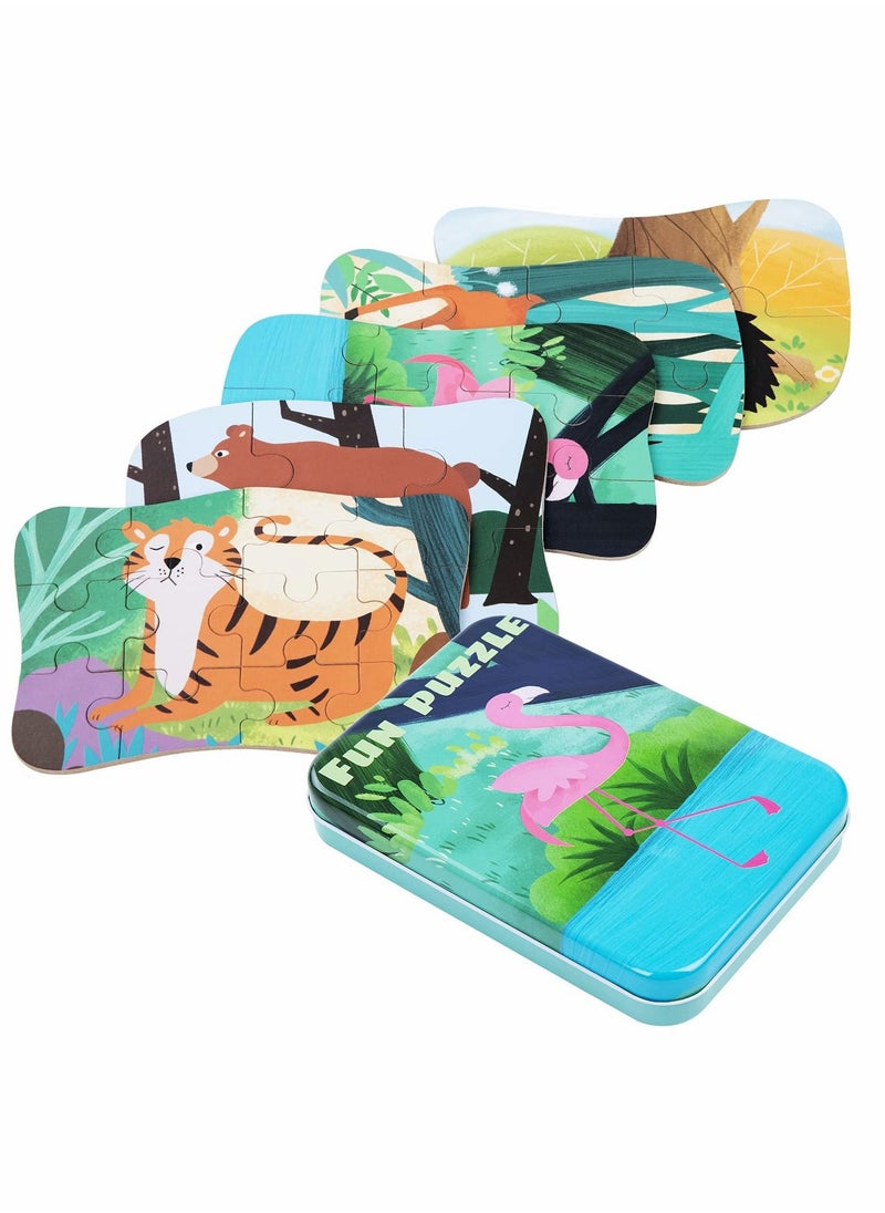 Y&D Flamingo Puzzles for 3 4 5 6 Year Olds, 5-in-1 Dinosaur Jigsaw with Iron Box Storage, Toys Gifts Boys, Girls, Kids and Children (Astronaut Jigsaw)  - Image 1