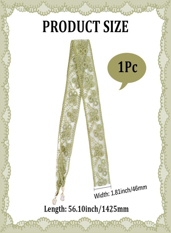 CABODYALS 1Pc Green French Lace Headbands Floral Sweet Soft Elegant Head Wrap Lace Hair Ribbons Thin Cotton Polyester Hair Band Headscarf for Women Evening Dresses Bridal Wedding Party Accessories - Image 2