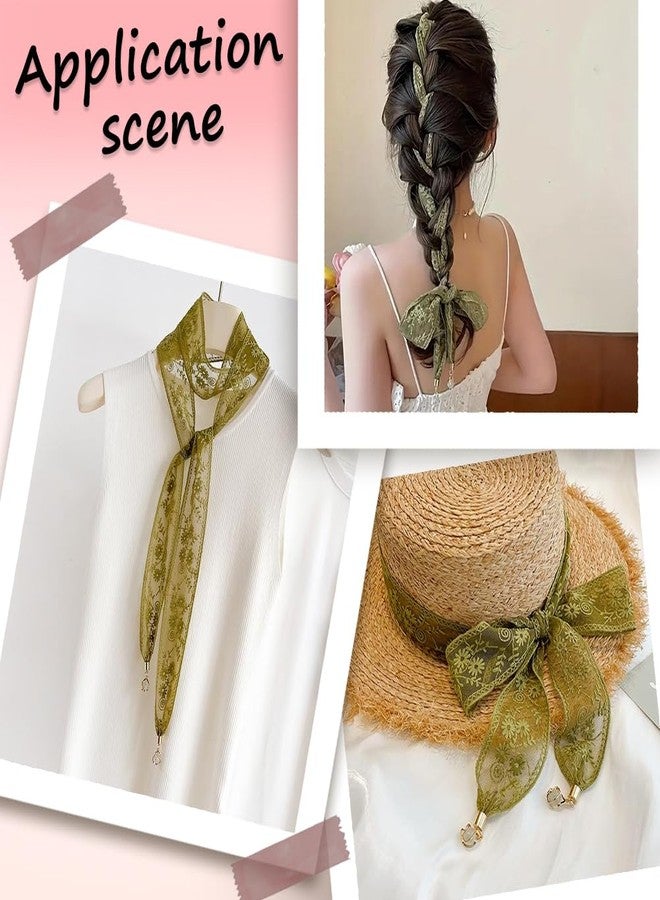 CABODYALS 1Pc Green French Lace Headbands Floral Sweet Soft Elegant Head Wrap Lace Hair Ribbons Thin Cotton Polyester Hair Band Headscarf for Women Evening Dresses Bridal Wedding Party Accessories - Image 4