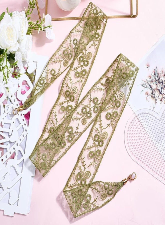 CABODYALS 1Pc Green French Lace Headbands Floral Sweet Soft Elegant Head Wrap Lace Hair Ribbons Thin Cotton Polyester Hair Band Headscarf for Women Evening Dresses Bridal Wedding Party Accessories - Image 3