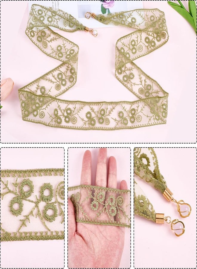 CABODYALS 1Pc Green French Lace Headbands Floral Sweet Soft Elegant Head Wrap Lace Hair Ribbons Thin Cotton Polyester Hair Band Headscarf for Women Evening Dresses Bridal Wedding Party Accessories - Image 5