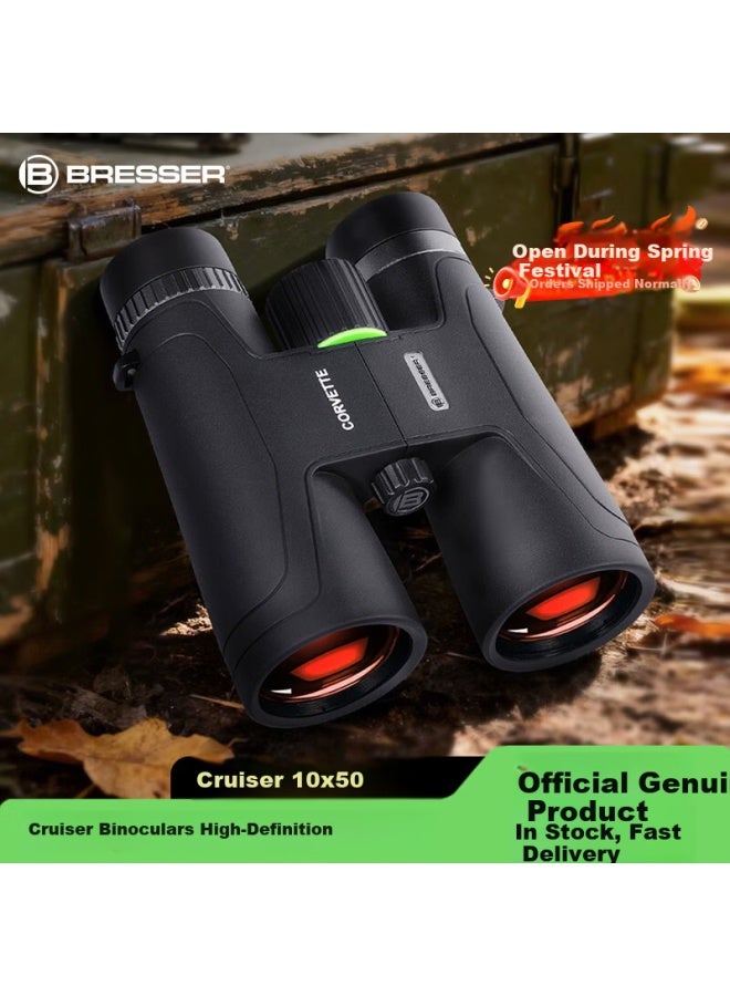Bresser Cruiser 10x50 Binoculars High Definition High Power Large Eyepiece Low Light Outdoor Concert Sports - Image 1