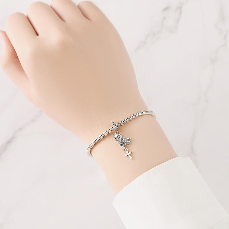 PANPOKI 925 Sterling Silver Charms for Bracelets and Necklace Religious Prayers Cross Dangle Pendants Star Moon God Bead Jewelry Present for Women Family Friends - Image 5