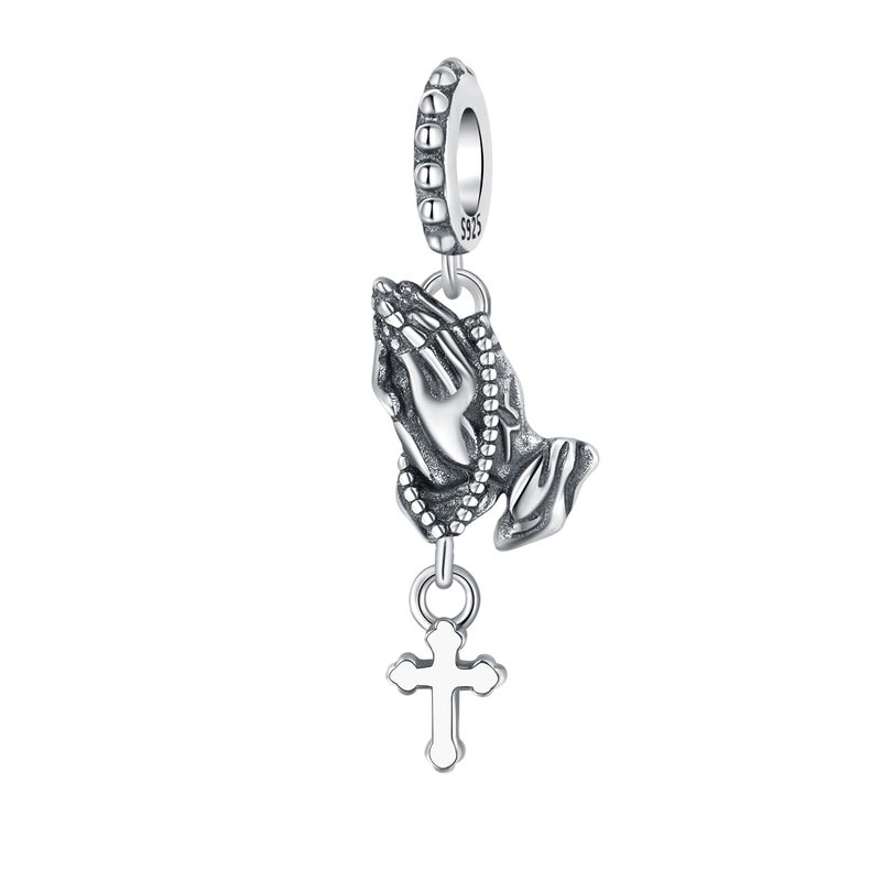 PANPOKI 925 Sterling Silver Charms for Bracelets and Necklace Religious Prayers Cross Dangle Pendants Star Moon God Bead Jewelry Present for Women Family Friends - Image 1