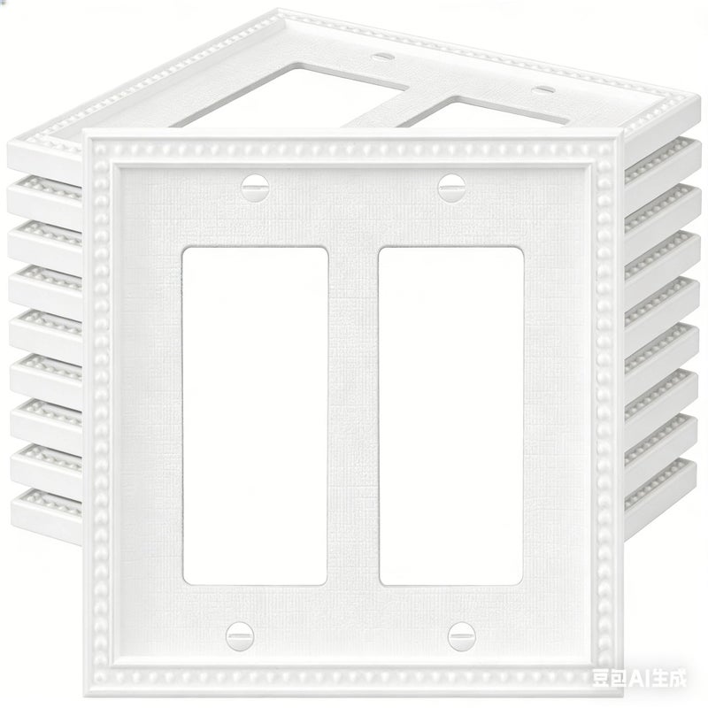 ZEFTV 10 Pack Mid-Size Decorator Wall Plates 2-Gang Switch Outlet Electrical Cover Plate Unbreakable Thermoplastic Faceplate for Light Receptacle Outlet Switch, Classic Beaded Relief Design, White - Image 1