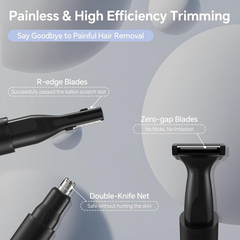 يوج ® ماكينة حلاقة شعر الأنف الكهربائية 3 في 1 للرجال، مزيل شعر الأنف والأذن والحواجب بدون ألم مع ضوء LED، مقاومة للماء، قابلة للشحن عبر USB-C، أداة تهذيب الوجه، شفرات مزدوجة الحواف و6500 دورة في الدقيقة، سهلة التنظيف - Image 3