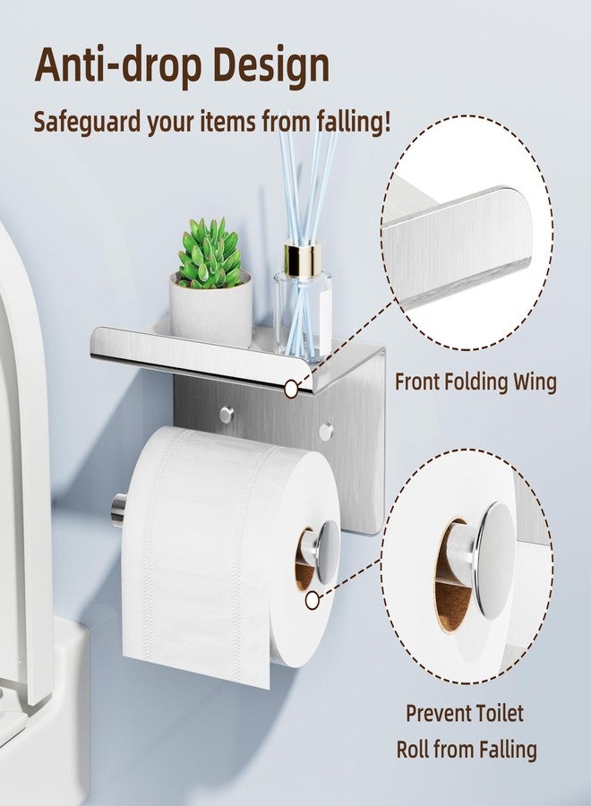 susswiff Self-Adhesive Toilet Paper Roll Holder - Wall Mount Or Adhesive Toilet Paper Holder with Shelf,Toilet Roll Holder, Tissue Holder for Bathroom,Wall Toilet Paper Holder, Stainless Steel,Chrome - Image 3
