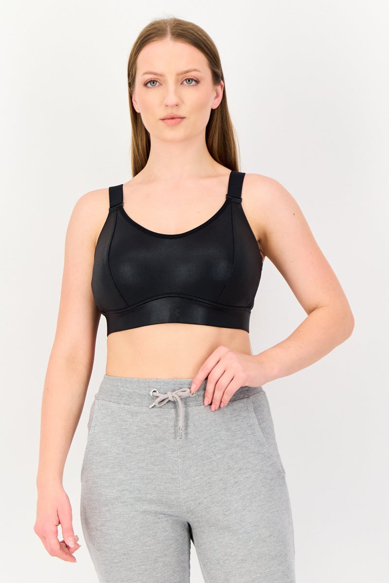 UNDER ARMOUR Women Infinity Mid shine Brand Logo Padded Sports Bra, Black - Image 1