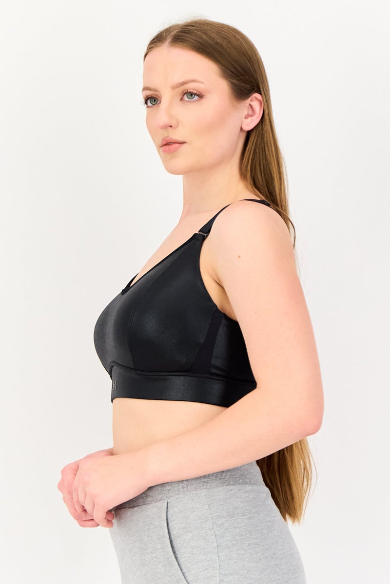 UNDER ARMOUR Women Infinity Mid shine Brand Logo Padded Sports Bra, Black - Image 2