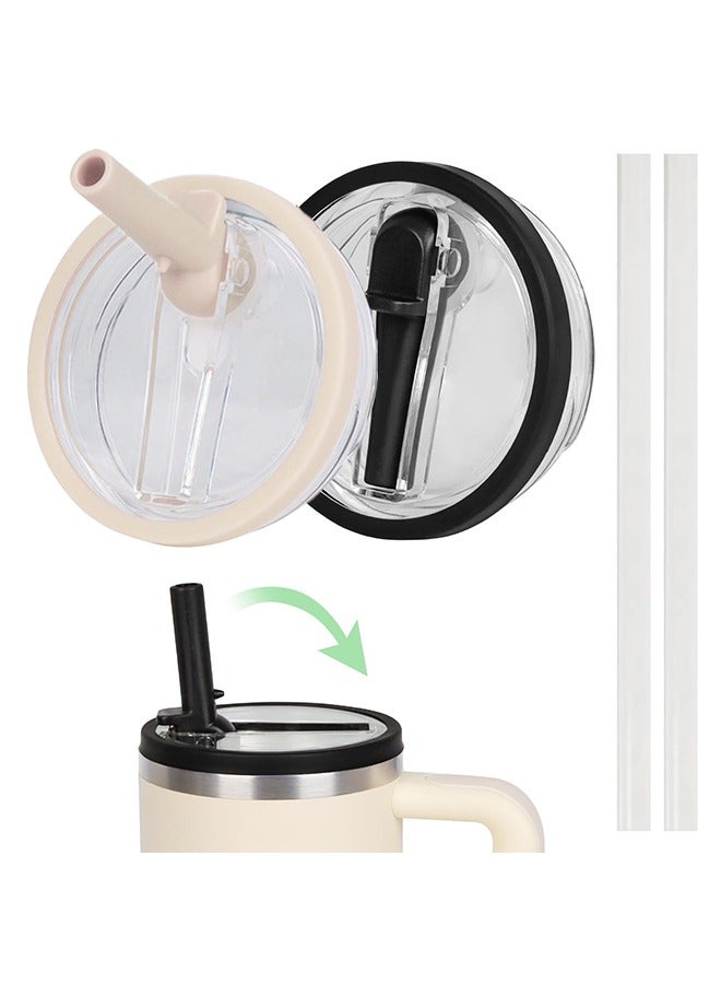 2 Pack 40 oz Tumbler Flip Straw Lid , Spill Proof Splash Resistant Tumbler Lids,Dustproof Tumbler Cover, Reusable Tumbler Cover(white+Black)  - Image 1