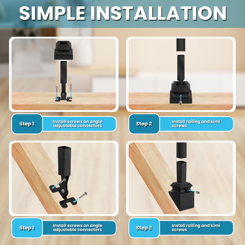 Senmit Angle Adjustable Connectors,Baluster Swivel Connectors with Screw for Installation of 1/2" Square Balusters balusters for Staircase Interior 15Pack - Image 3