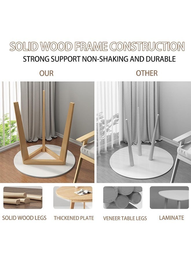 تايمي طقم طاولة طعام مكون من 5 قطع، طاولة طعام دائرية حديثة مع 4 كراسي بتصميم أنيق | طاولة خشب أبيض صلبة 80x80x70 سم مع 4 كراسي بلاستيكية باللون الأبيض بأرجل خشبية  - Image 4