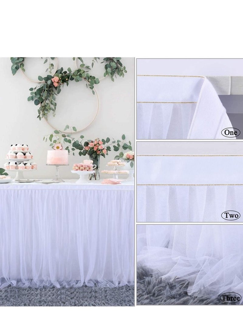 SYOSI White Tulle Table Skirt for Rectangle or Round Tables, Tutu Table Skirt, Ruffle Table Cloth for Wedding Bridal Shower Baptism Birthday Party Christening Banquet Table Decorations (L6(ft), H 30In)  - Image 3