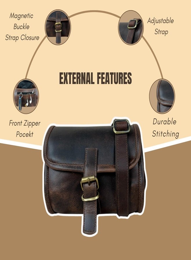 Madosh Genuine Leather Sling Bag for Women | Handmade Small Crossbody Purse with Adjustable Strap, Magnetic Closure & Front Zip Pocket | Vintage Style Brown Handbag - Image 4
