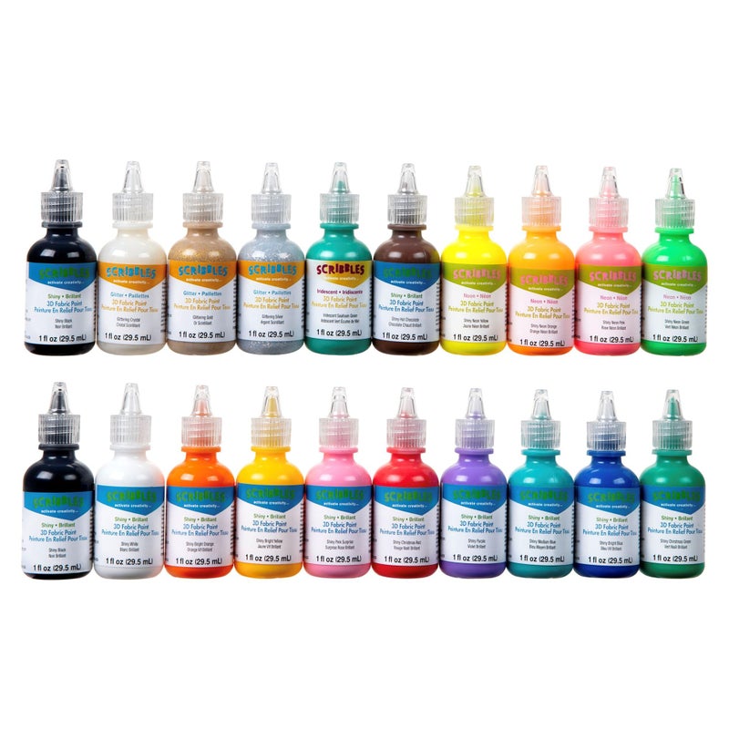 I Love To Create Bulk Buy: Scribbles Shiny 3D Paint - Pack of 20 Ultra Bright, Nontoxic & Permanent Dimensional Paints for Fabrics, T-shirts, Backpacks, Posters, Glass, Wood and More, 1 Fl Oz (Pack of 20) - Image 3