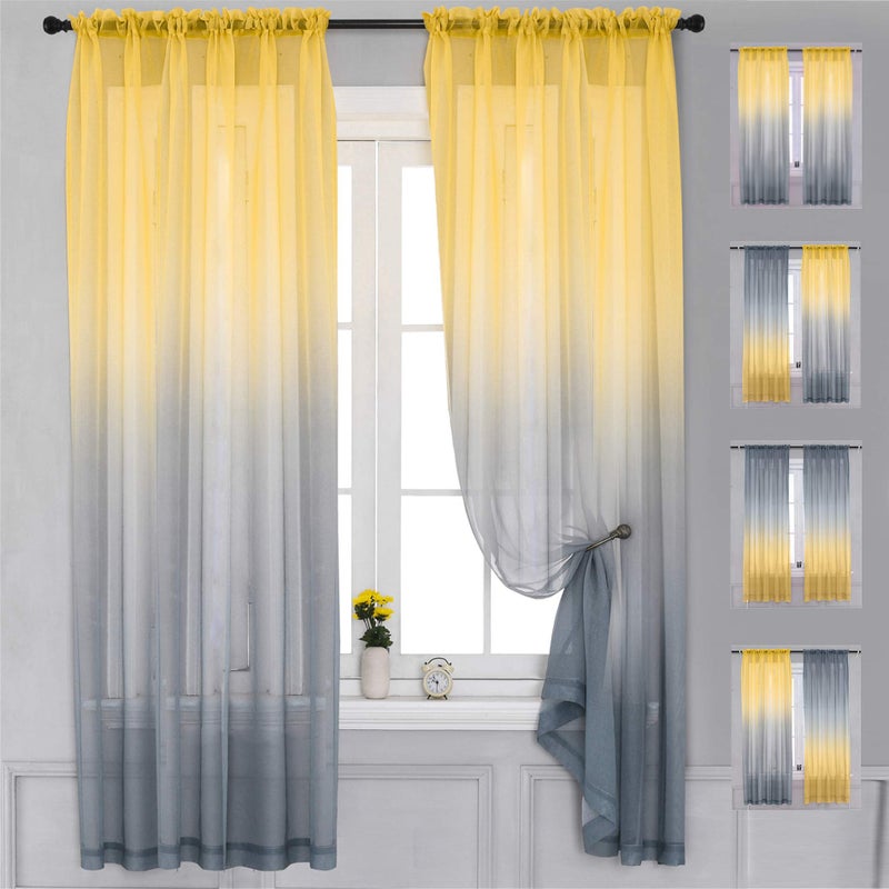 Yancorp Yancorp 2 Panel Sets Bedroom Curtains 63 inch Length Sheer Curtain Linen Yellow Grey Gray Ombre Rod Pocket Drapes for Girls Living Room Mermaid Bedroom Nursery Kids Window DecorYellow Grey 40x63 