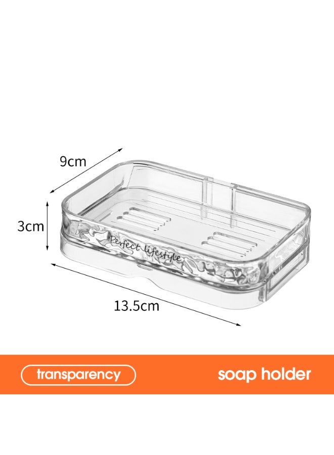 ايست من نون Draining Soap Dishes, Dishwashing Sponge Soap Holder with Water Tray and Hanger, Easy to Clean Soap Cases for Kitchen, Bathroom, 13.5 x 9 x 3 cm, Clear - Image 2