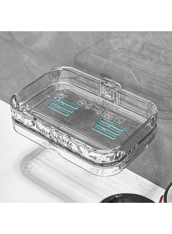 ايست من نون Draining Soap Dishes, Dishwashing Sponge Soap Holder with Water Tray and Hanger, Easy to Clean Soap Cases for Kitchen, Bathroom, 13.5 x 9 x 3 cm, Clear - Image 1