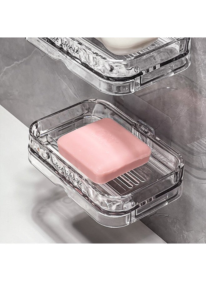 ايست من نون Draining Soap Dishes, Dishwashing Sponge Soap Holder with Water Tray and Hanger, Easy to Clean Soap Cases for Kitchen, Bathroom, 13.5 x 9 x 3 cm, Clear - Image 3