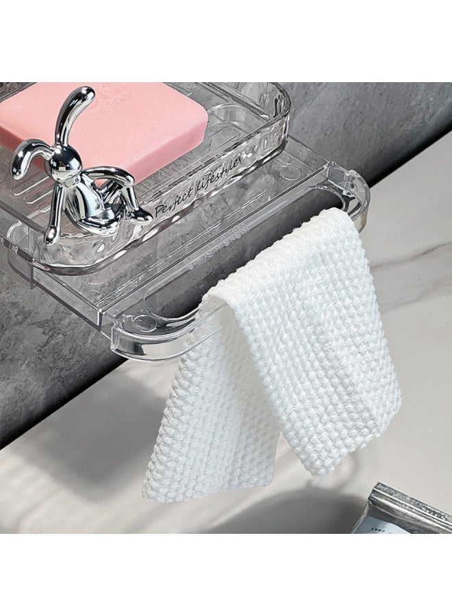 ايست من نون Draining Soap Dishes, Dishwashing Sponge Soap Holder with Water Tray and Hanger, Easy to Clean Soap Cases for Kitchen, Bathroom, 13.5 x 9 x 3 cm, Clear - Image 5