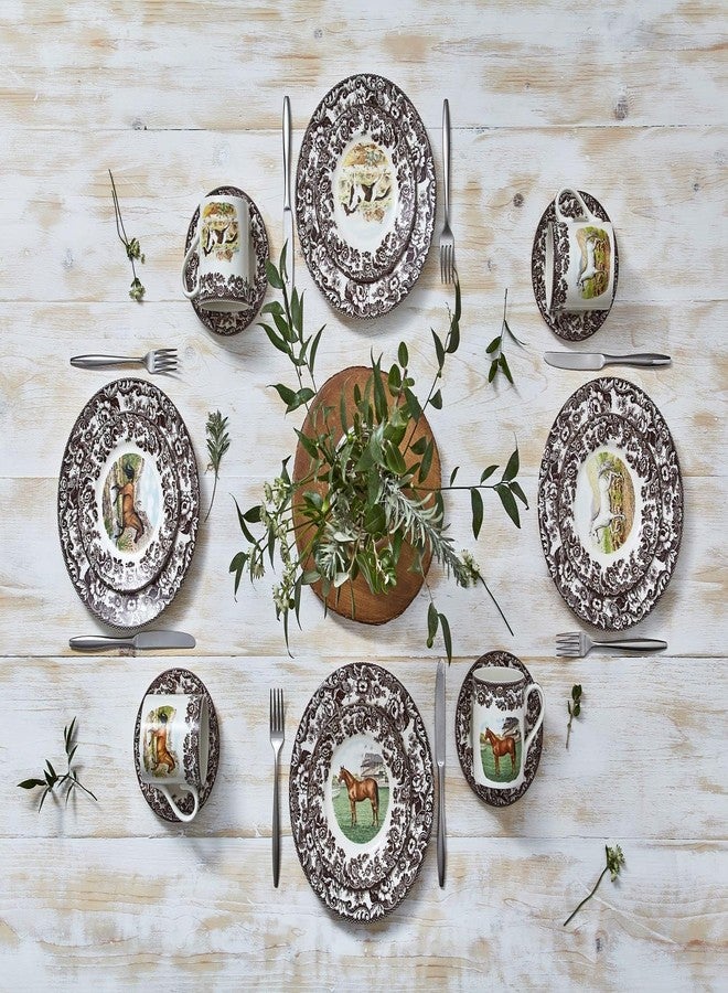 Spode Woodland American Quarter Horse Dinner Plate - 10.5 Inch Fine Earthenware with 1831 British Flowers Border, Microwave, Oven, Freezer & Dishwasher Safe - Made in England, Equestrian Tableware - Image 2