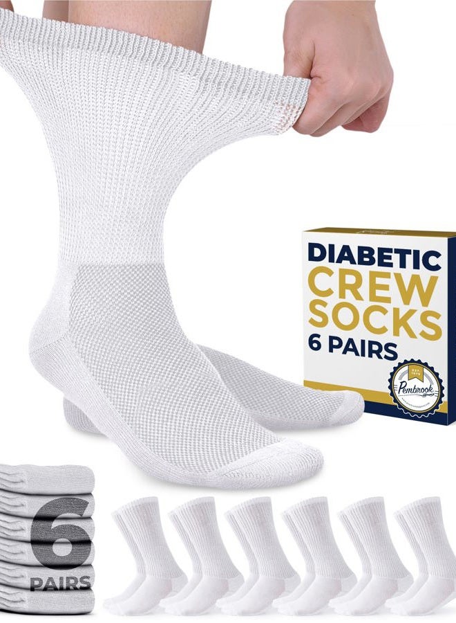 Pembrook Diabetic Socks for Men and Women - Breathable Non-Binding Neuropathy Socks for Diabetics Men | Non Grip & Grip Socks, White - 6 Pairs, L - Image 1