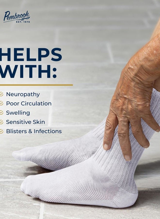 Pembrook Diabetic Socks for Men and Women - Breathable Non-Binding Neuropathy Socks for Diabetics Men | Non Grip & Grip Socks, White - 6 Pairs, L - Image 4