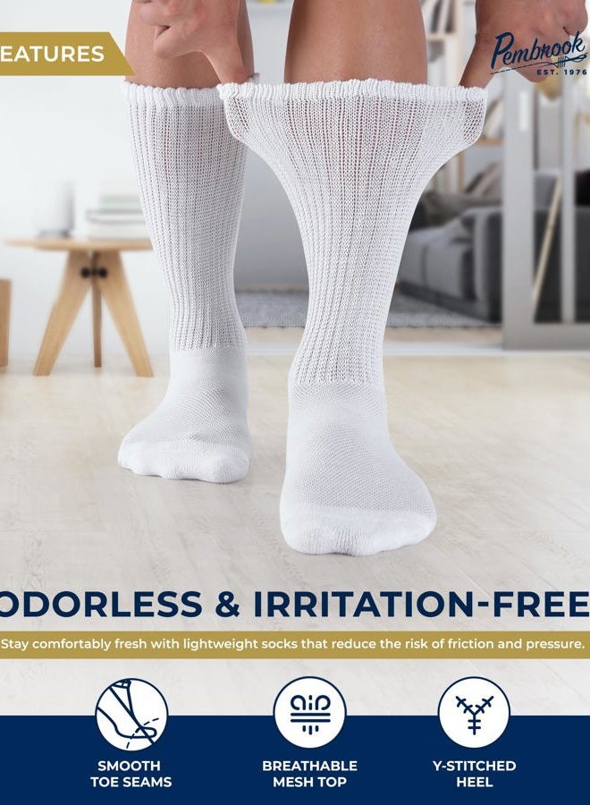 Pembrook Diabetic Socks for Men and Women - Breathable Non-Binding Neuropathy Socks for Diabetics Men | Non Grip & Grip Socks, White - 6 Pairs, L - Image 3
