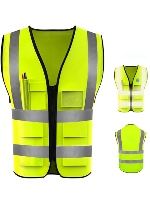 Custom Safety Vest with Name Tag – High Visibility Reflective Vest with Zipper and Pockets for Men & Women – Personalized Workwear