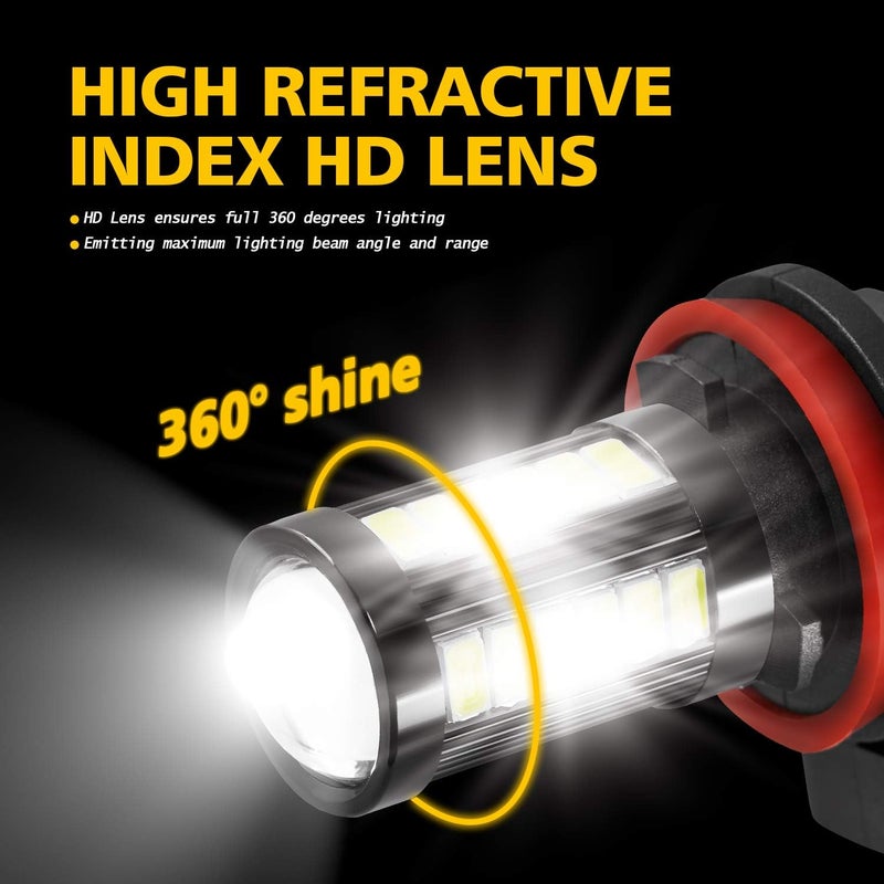AUXLIGHT H11 H8 H11LL H8LL H16 (Japanese) LED Fog Light Bulbs 6000K Xenon White, Super Bright 2800 Lumens 33-SMD Chips LED Daytime Running Lights DRL Bulbs Replacement for Cars, Trucks (Pack of 2) - Image 5