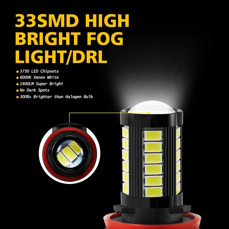 AUXLIGHT H11 H8 H11LL H8LL H16 (Japanese) LED Fog Light Bulbs 6000K Xenon White, Super Bright 2800 Lumens 33-SMD Chips LED Daytime Running Lights DRL Bulbs Replacement for Cars, Trucks (Pack of 2) - Image 4