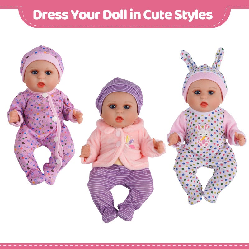 BABESIDE 3 Set Alive Baby Doll Clothes for 8-12 Inch Dolls, Doll Clothes Outfits, Baby Doll Accessories Romper Suit, Coat and Hat for Baby Dolls,Easter Pretend Play Accessories for Kids 3+ - Image 3