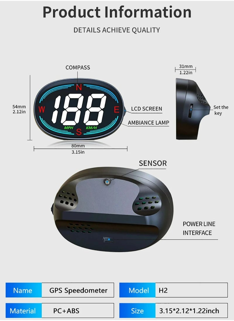 Generic - Car Digital GPS Speedometer HUD Head up Display Electronics Speed Alarm Vehicle Speed Compass Speed Gauge Plug and Play Gadgets For All Cars MPH KMH - Image 1