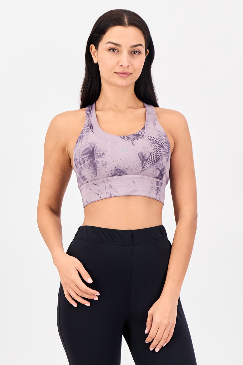 Adidas Women Brand Logo Padded Running Sports Bra, Purple - Image 1