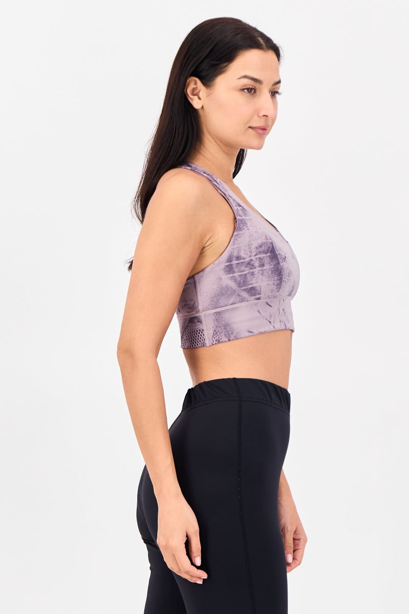 Adidas Women Brand Logo Padded Running Sports Bra, Purple - Image 2