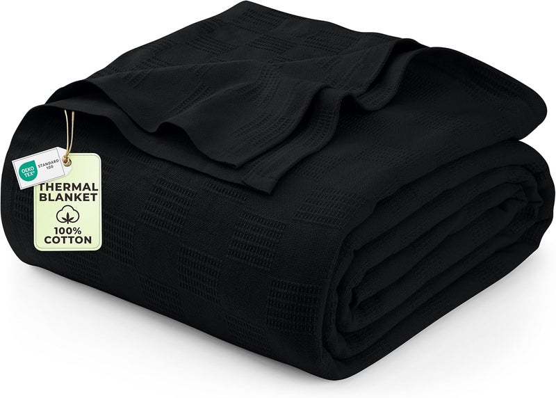 Utopia Bedding Black 100% Cotton Blanket [Queen Size - 90x90 Inch] 350GSM Lightweight, Soft and Breathable Thermal Blanket for All Seasons - Image 1