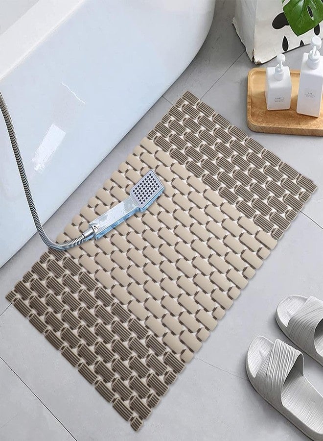JUGTE PVC Shower Mat Anti SlipShower Mat, Bathtub Mat with Suction Cups and Drain Holes, Anti-Skid Plastic PVC Rubber mats for Floor mat (Beige) - Image 1