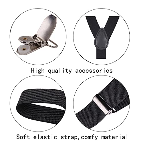 GUCHOL Black Suspenders for Mens with Strong Metal Clips Adjustable Elastic Y Style Leather Heavy Pants Suspender for Wedding&Party (Black) - Image 4