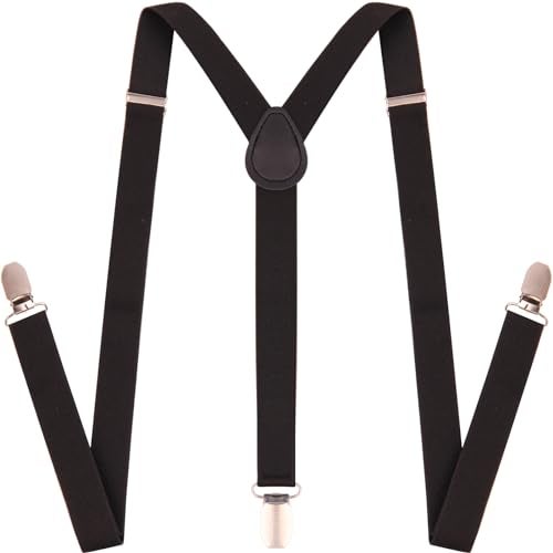 GUCHOL Black Suspenders for Mens with Strong Metal Clips Adjustable Elastic Y Style Leather Heavy Pants Suspender for Wedding&Party (Black) - Image 1