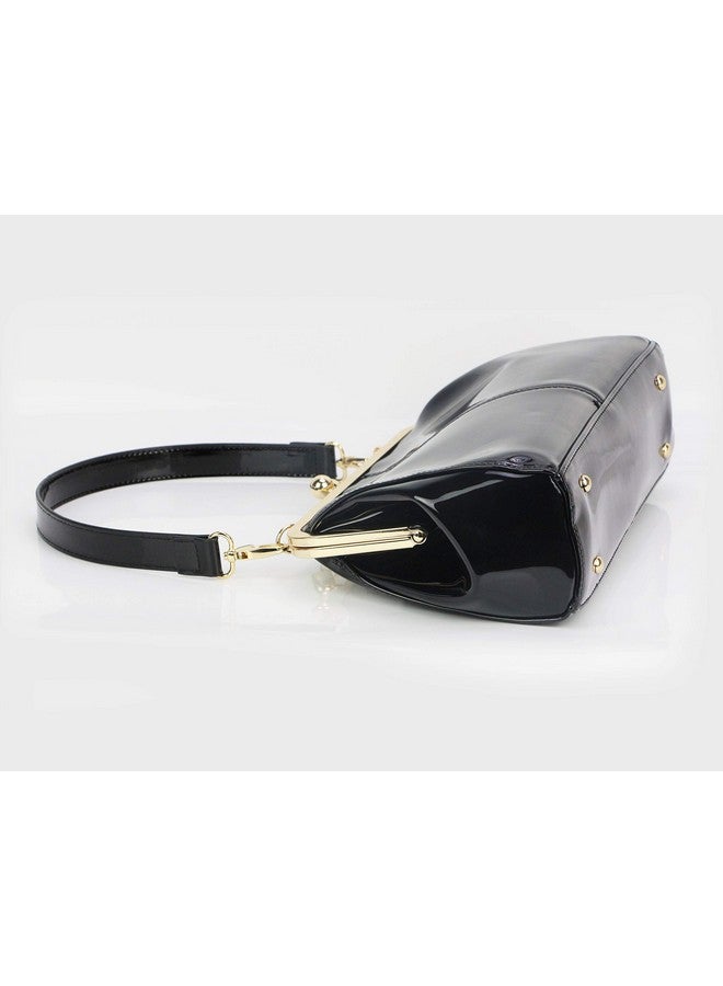 MICOM Vintage Kiss Lock Handbags Shiny Patent Leather Evening Shoulder Tote Bags with Chain Strap (Black) Medium  - Image 4