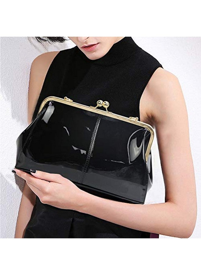MICOM Vintage Kiss Lock Handbags Shiny Patent Leather Evening Shoulder Tote Bags with Chain Strap (Black) Medium  - Image 1