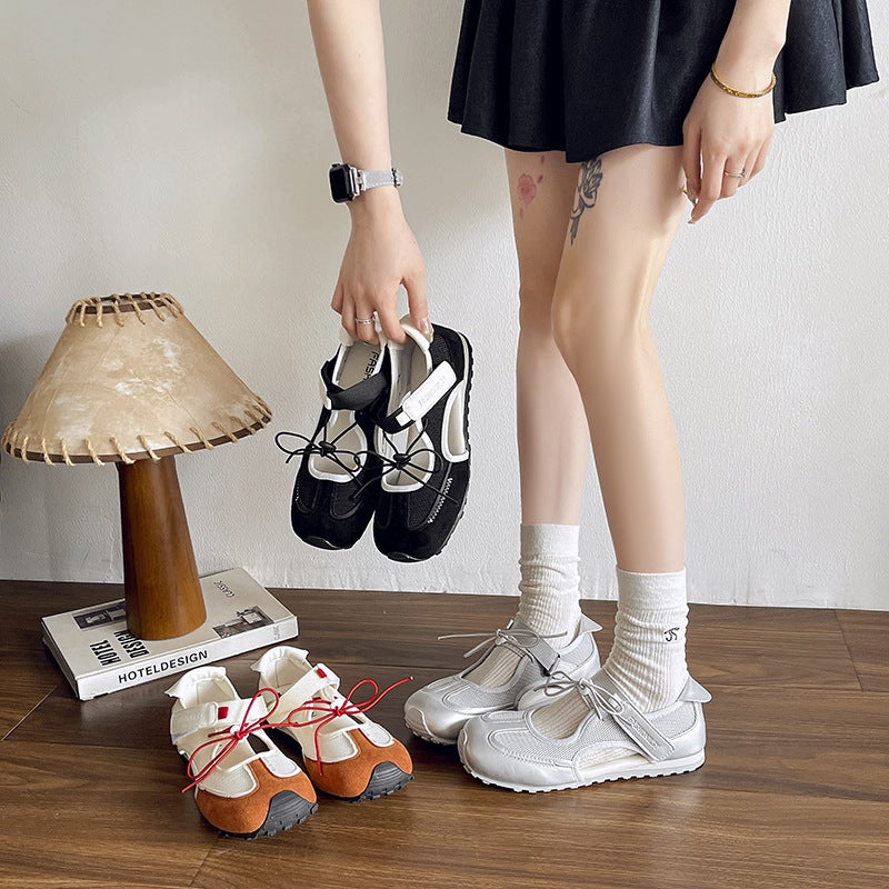 Women's Korean Style Athletic Ballet Mary Jane Shoes with Velcro - Image 1