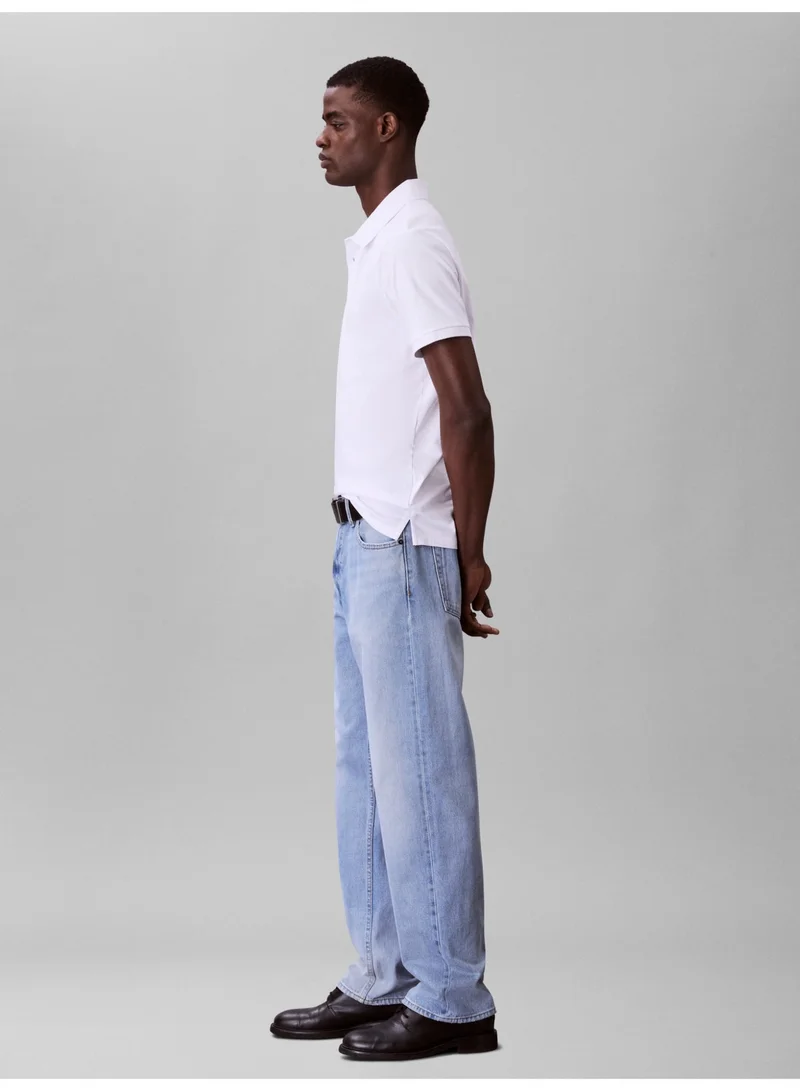 Calvin Klein Jeans Brilliant White Smooth Cotton Polo Shirt for Men | Best Price UAE