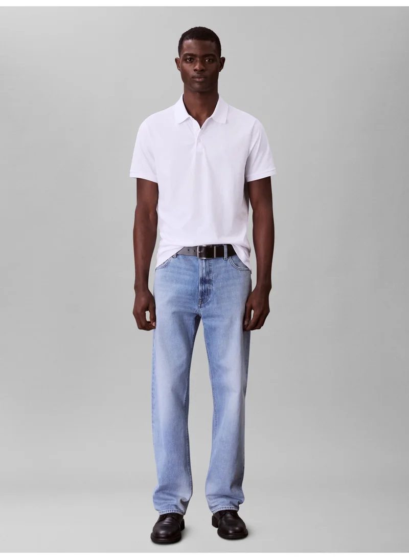 Calvin Klein Jeans Brilliant White Smooth Cotton Polo Shirt for Men | Best Price UAE