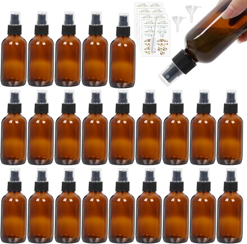 StarSide STARSIDE 24 Pack 4 oz Amber Glass Spray Bottles with Fine Mist Sprayer,120 ml Glass Travel Bottles for Cosmetic Essential Oils Cleaning Solutions Perfumes & Liquids 