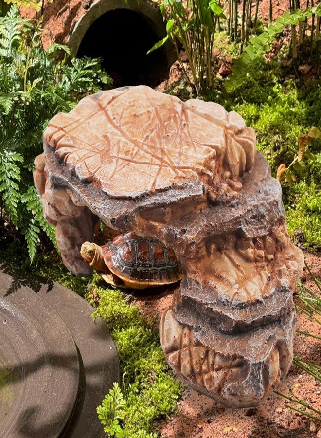 kathson Turtle Basking Platform Resin Bearded Dragon Hides and Caves with Ramp Reptile Resting Terrace Turtle Tank Decorations for Frogs,Tortoise,Lizard,Leopard,Crested Gecko - Image 4