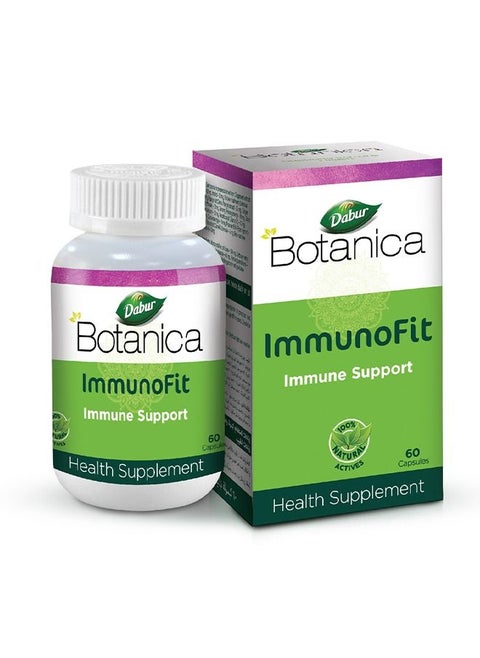 Dabur Botanica Immunofit Veg. Capsules Boosts Immunity | Fitness & Well-Being with 12 Super Herbal Ingredients - 60 Tablets.