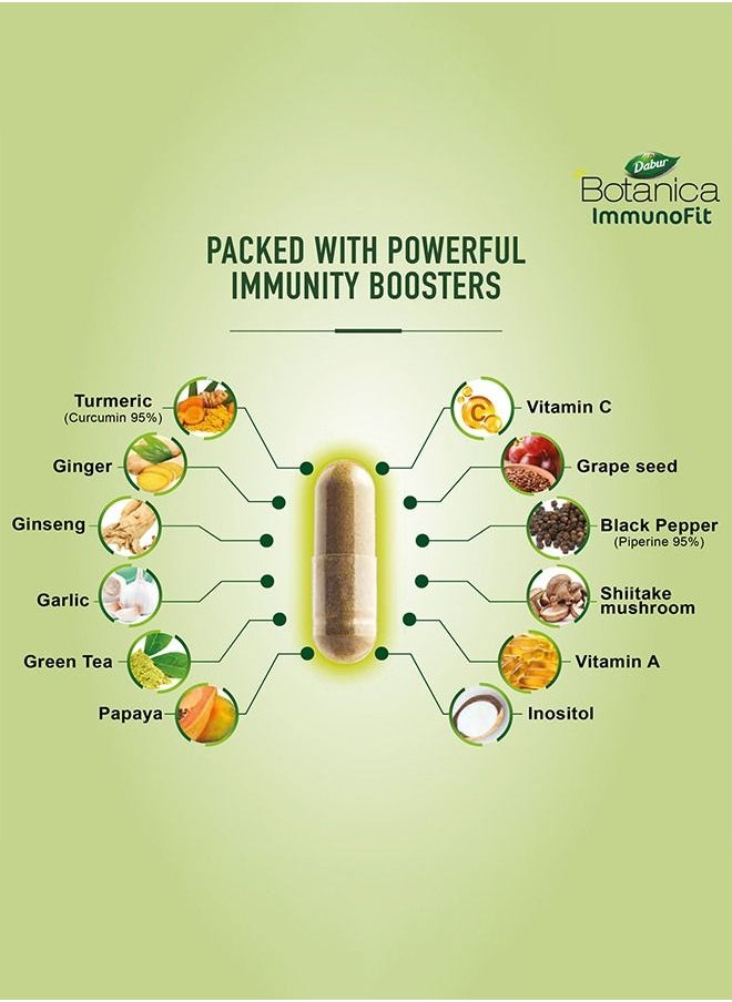 Dabur - Dabur Botanica Immunofit Veg. Capsules Boosts Immunity | Fitness & Well-Being with 12 Super Herbal Ingredients - 60 Tablets. - Image 1