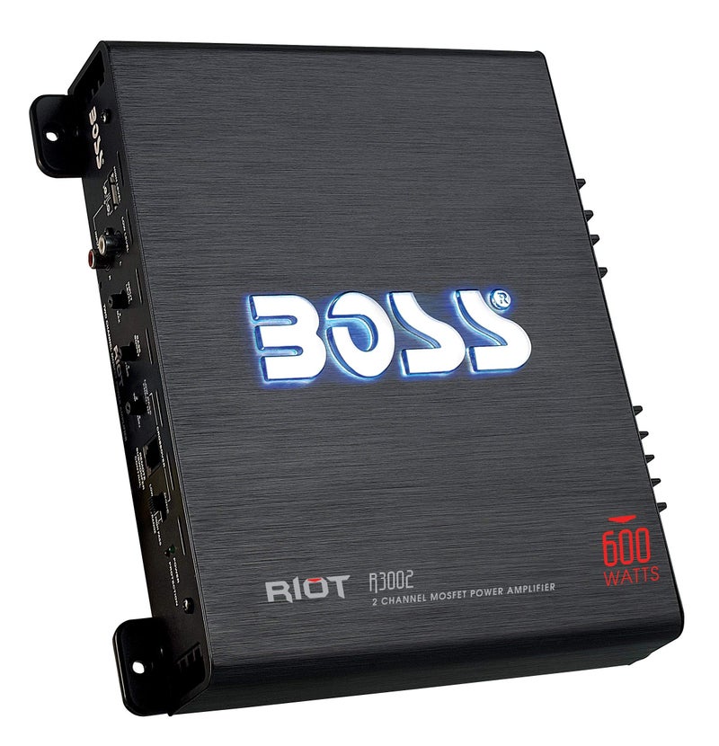BOSS AUDIO SYSTEMS مضخم صوت السيارة BOSS Audio Systems R3002 Riot Series - 600 واط عالي، 2 قناة، 2/8 أوم، مدخلات عالية/منخفضة، تقاطع تمرير عالي/منخفض، نطاق كامل، توصيل إلى ستيريو وسوب ووفر، فئة AB - Image 2