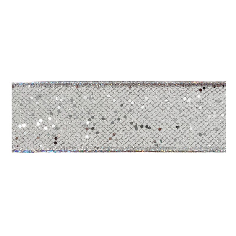 CHRISTMAS MAGIC Christmas Mesh Ribbon Silver 6.3cmx10 yards - Image 1